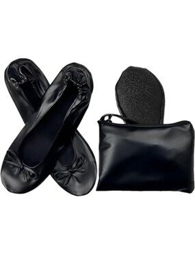 Foldable Ballet Flats for Women, Portable Roll Up Shoes with Pouch, Non-Slip,